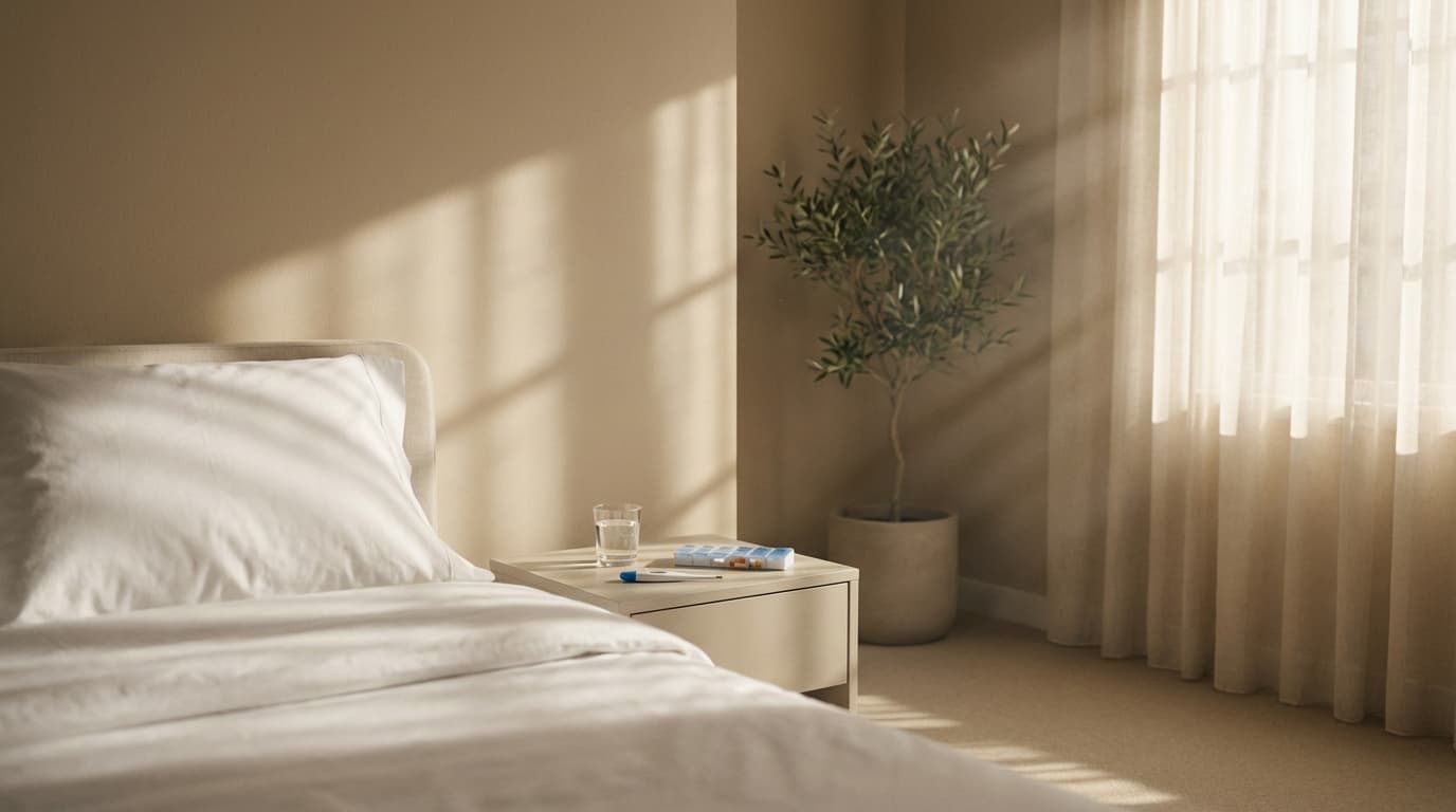Healthcare professionals in a recovery room with calming colors